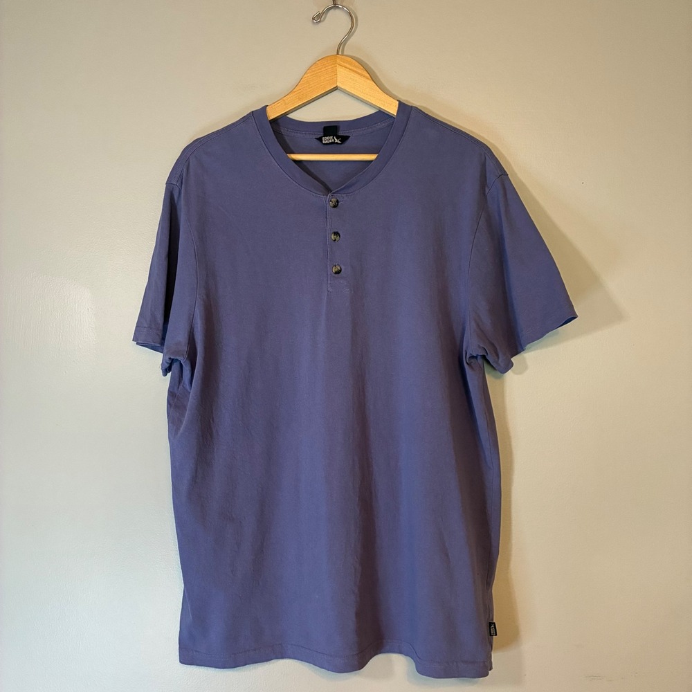 Eddie Bauer Mens Large Blue Purple Cotton Short Sleeve Henley Shirt Classic Fit